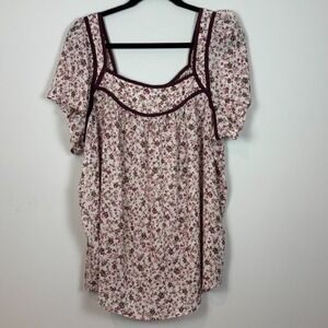 Torrid Womens Crinkle Chiffon Pink Floral Cap Sleeve‎ Semi-Sheer Blouse sz 0 (M)